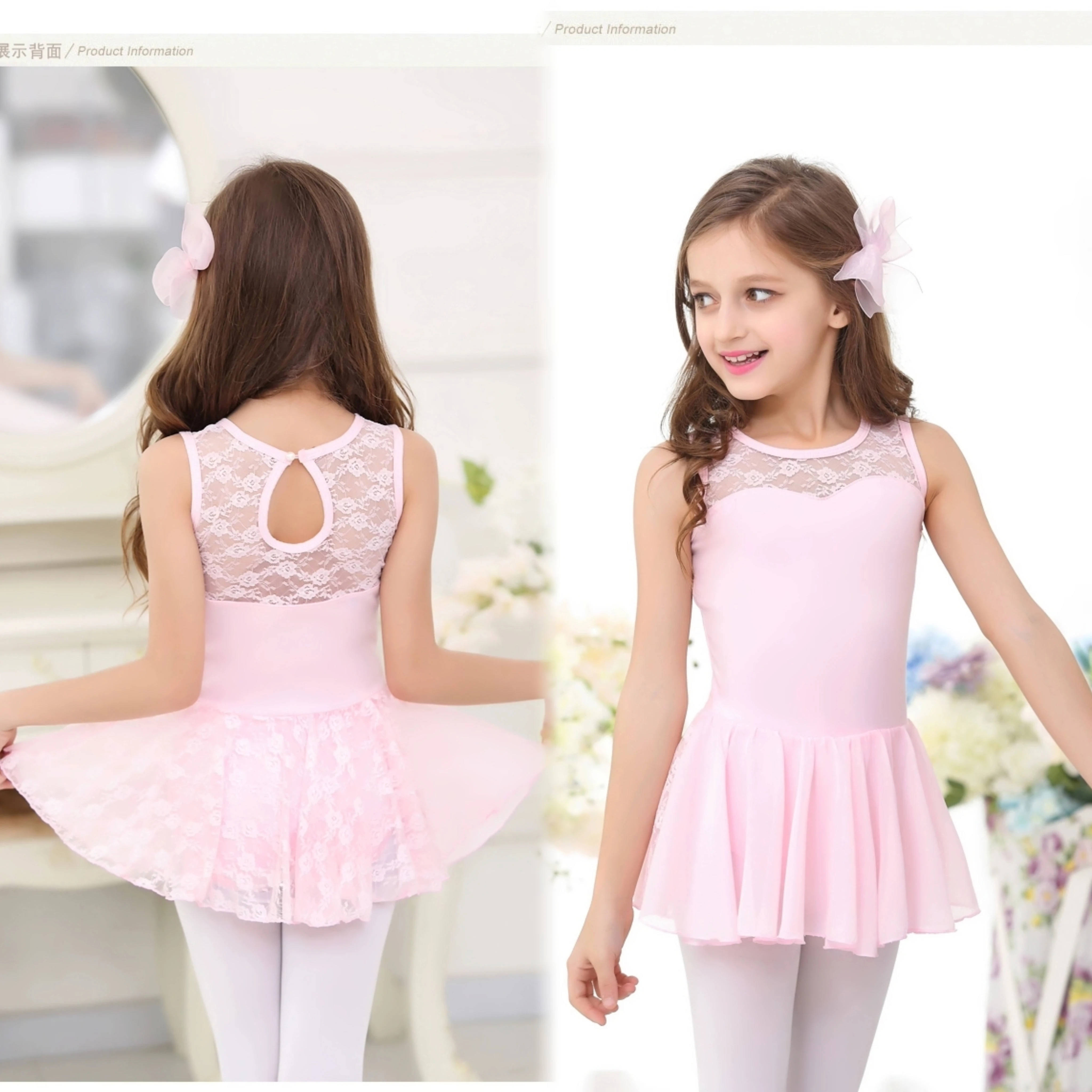 

Pink Girls Ballet Leotard – Lace Neckline & Cotton Short Sleeves | Ages 3-10