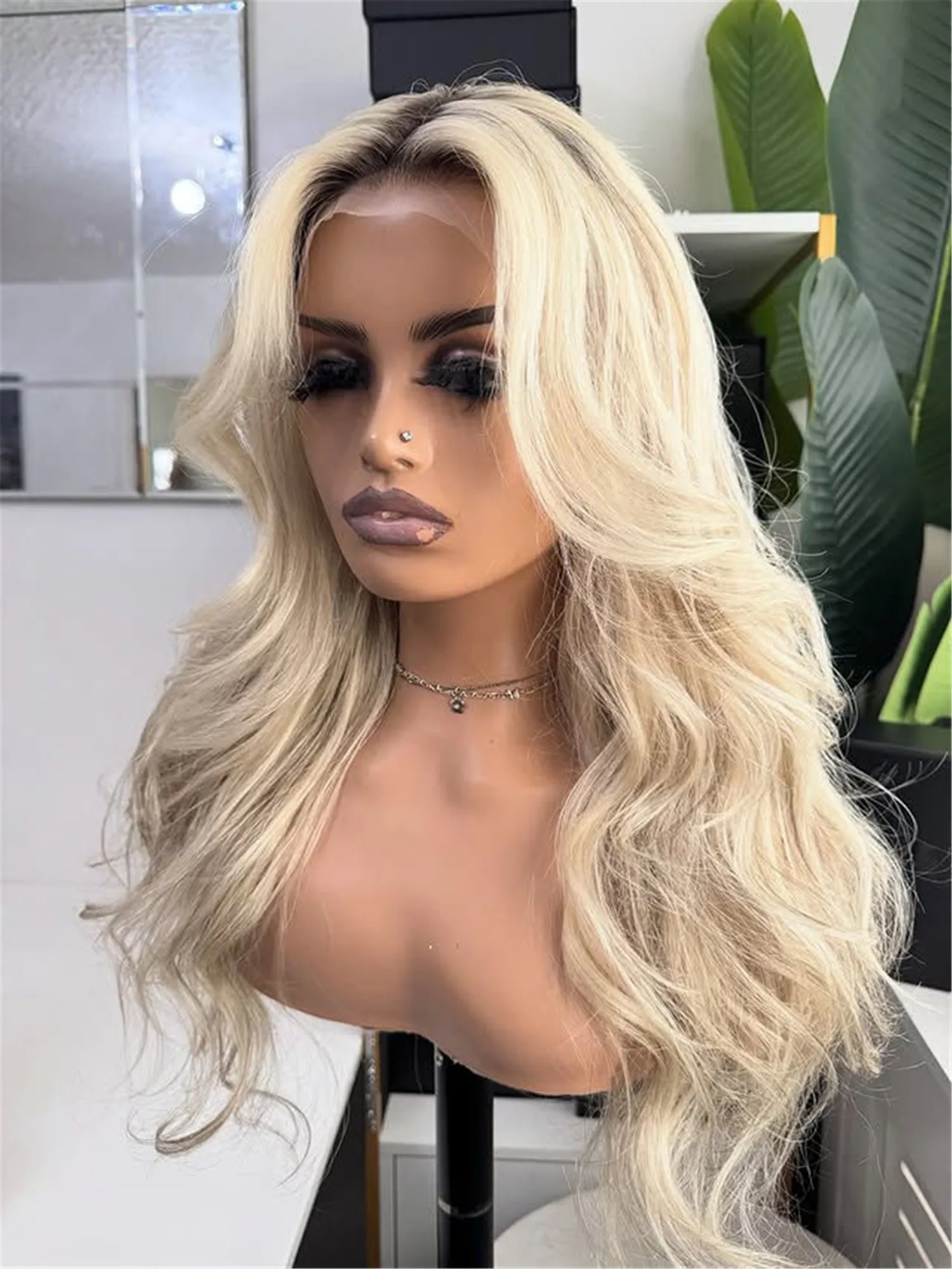 Natural Hairline Wigs 20 Inch Blonde Brown Loose Wave Wigs For Women Middle Parting Realistic Look Glueless Wigs Cosplay Wear