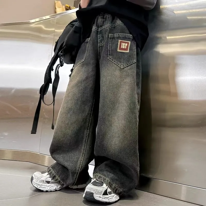 

Брюки для больших мальчиков, прочный джинсовый материал для детей, модные осенние модные джинсы для мальчиков 2025 года, новые осенне-зимние джинсы — стильные прямые брюки и широкие штанины