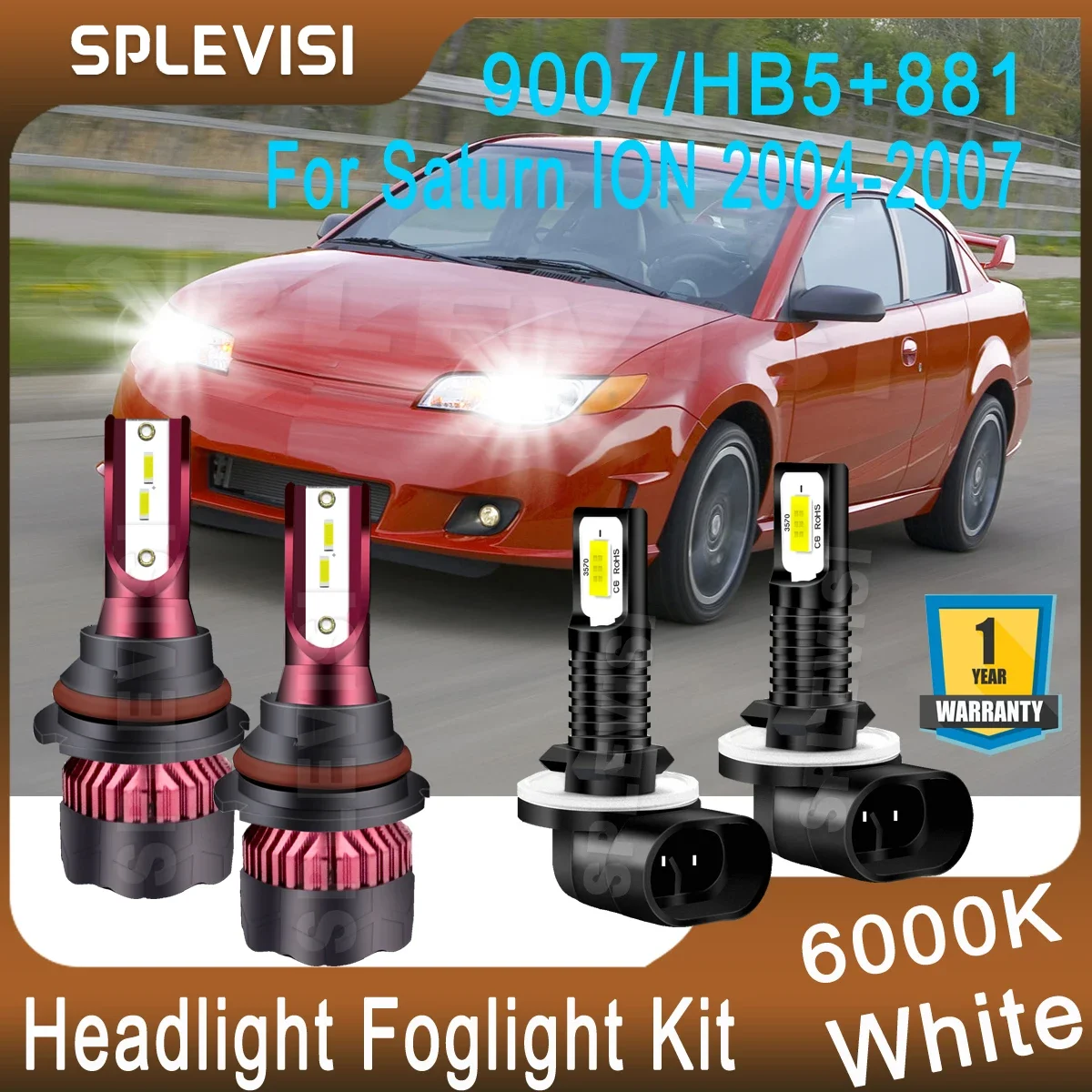 

Upgrade CSP Chips Bright White For Saturn ION 2004 2005 2006 2007 LED Headlight Hi Low Beam 9007/HB5+ LED Foglight 881 Plug&Play