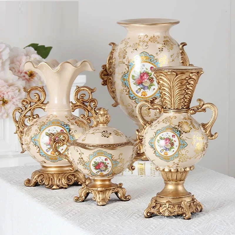 

American style double ear vases, luxurious decorative jars, living room foyer jar ornaments, resin flower arrangements, European