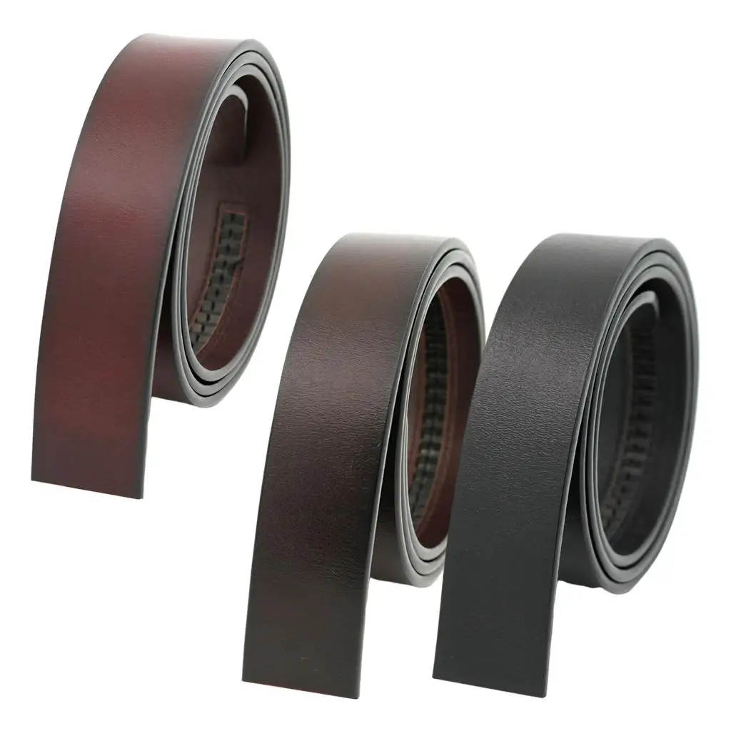 Casual Leather Belt 3.5cm Wide Replacement Waistband No Holes No Buckle 49inch Men Belt for Trousers Clothing Automatic Buckle