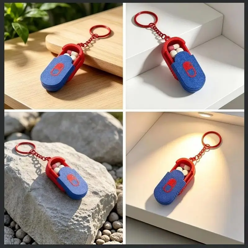 3D Printing Mini Slide Top Pill Organizer Keychain For Office Workers Compact Travel Medicine Box〔HMA58〕