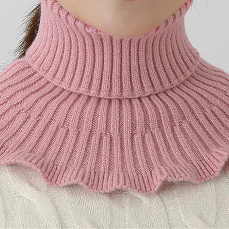 New Winter Knitted Warm Neckerchief For Women Solid Color Ruffle Scarf Soft Outdoor Knitting Warmer Neck Collar Pullover Scarves