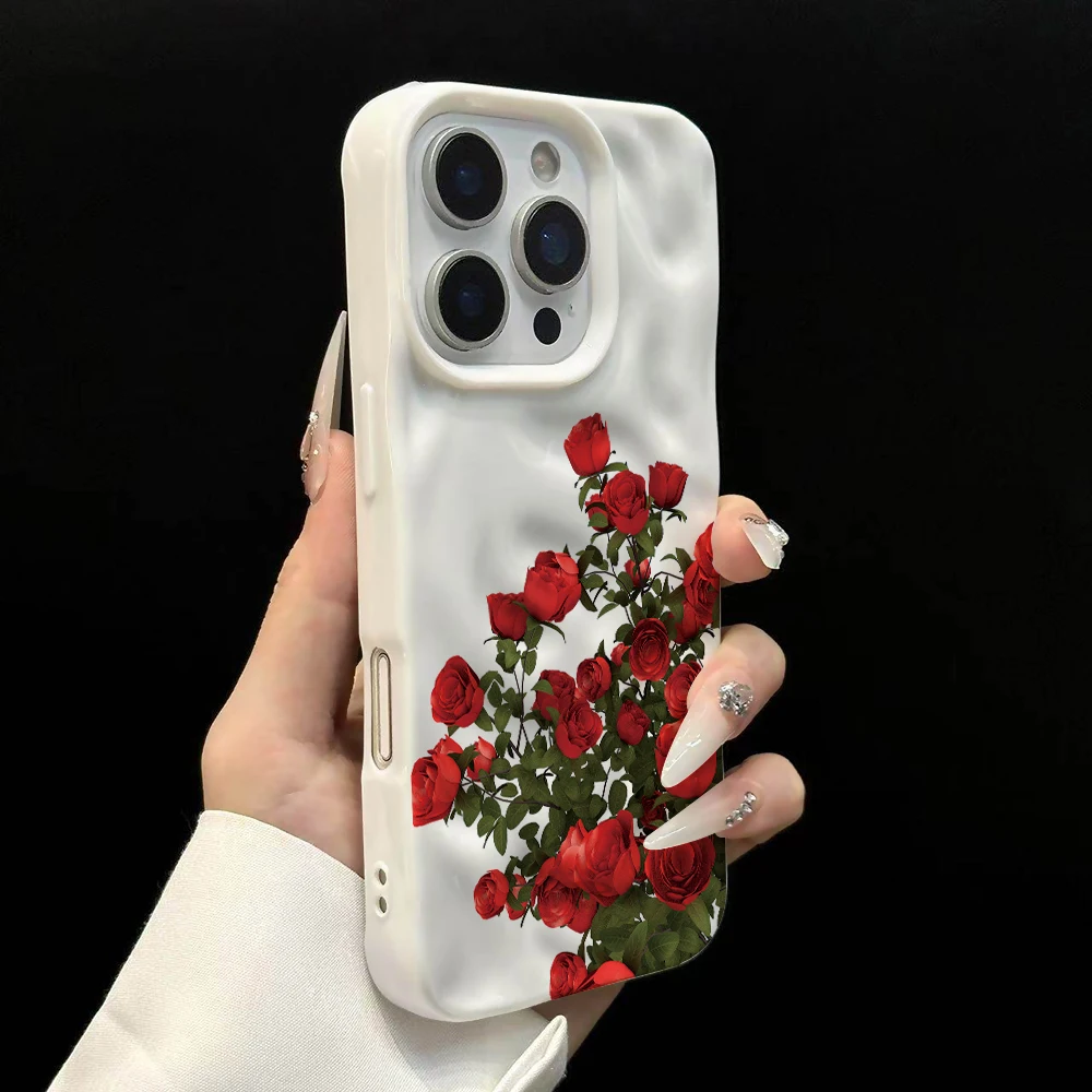 Koreanische Rosenblumen-Drucke Niedliche Handyhülle für iPhone 17 16 15 14 13 12 11 Pro Max 14 Plus 17Air Falten-Wellen Weiche Silikonhülle – Detail 8