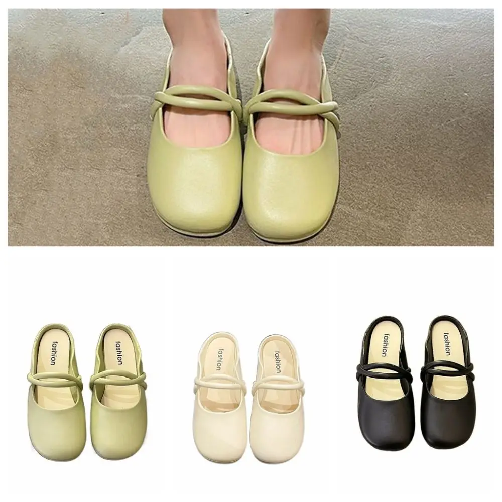 

Fashion Anti Slip Flat Slippers Women Square Toe Sweet Slides Sandals Soft Soled PVC PU Leather Slippers Streetwear