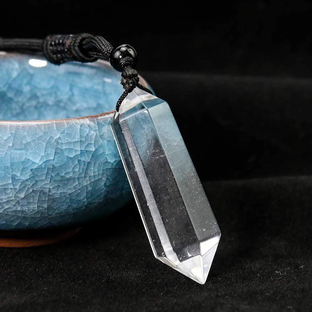 Natural Crystal Quartz Necklace Double Point Pendant Stone Collar Woman Man Healing Meditation Chain Handmade Craft