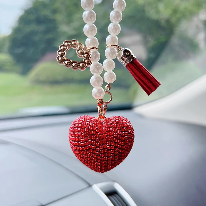 Creative Full Diamond Love Fashion car rear view mirror decoration car pendant exquisite pendant decoration car hang