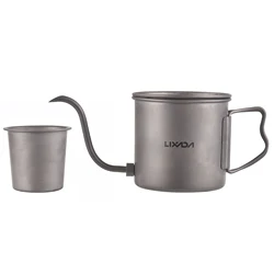 LIXADA 400ml Titanium Coffee Pour Over Kettle Coffee Mini Tea Water Camping Pot Stove Top Coffee Pot Gooseneck Traveling Tea Pot