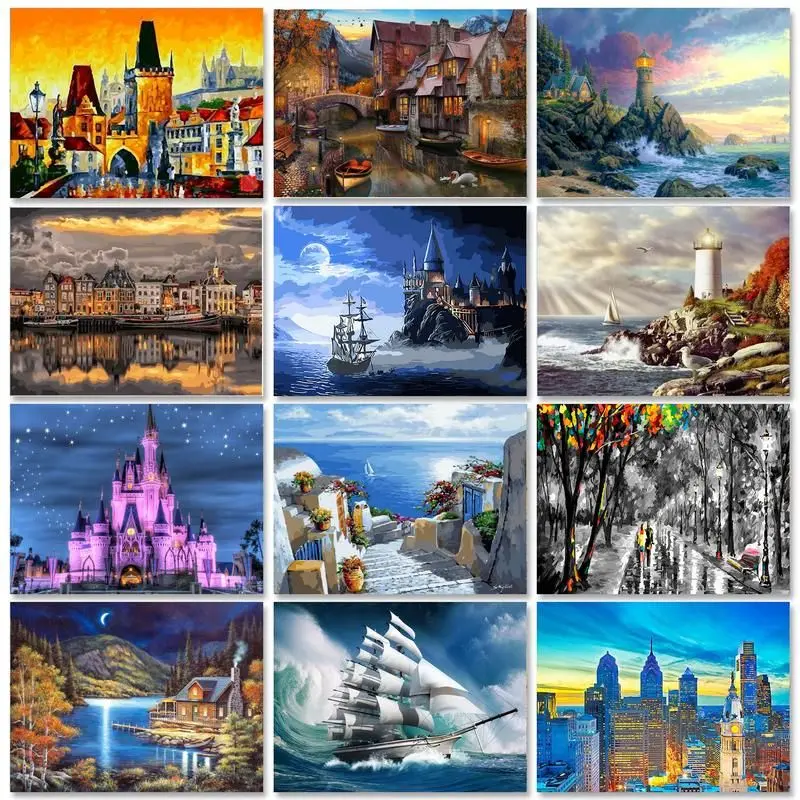 

SDOYUNO Diy Painting By Numbers For Adults City Seascape Easy Beginner Kits Coloring By Numbers For Home Decors