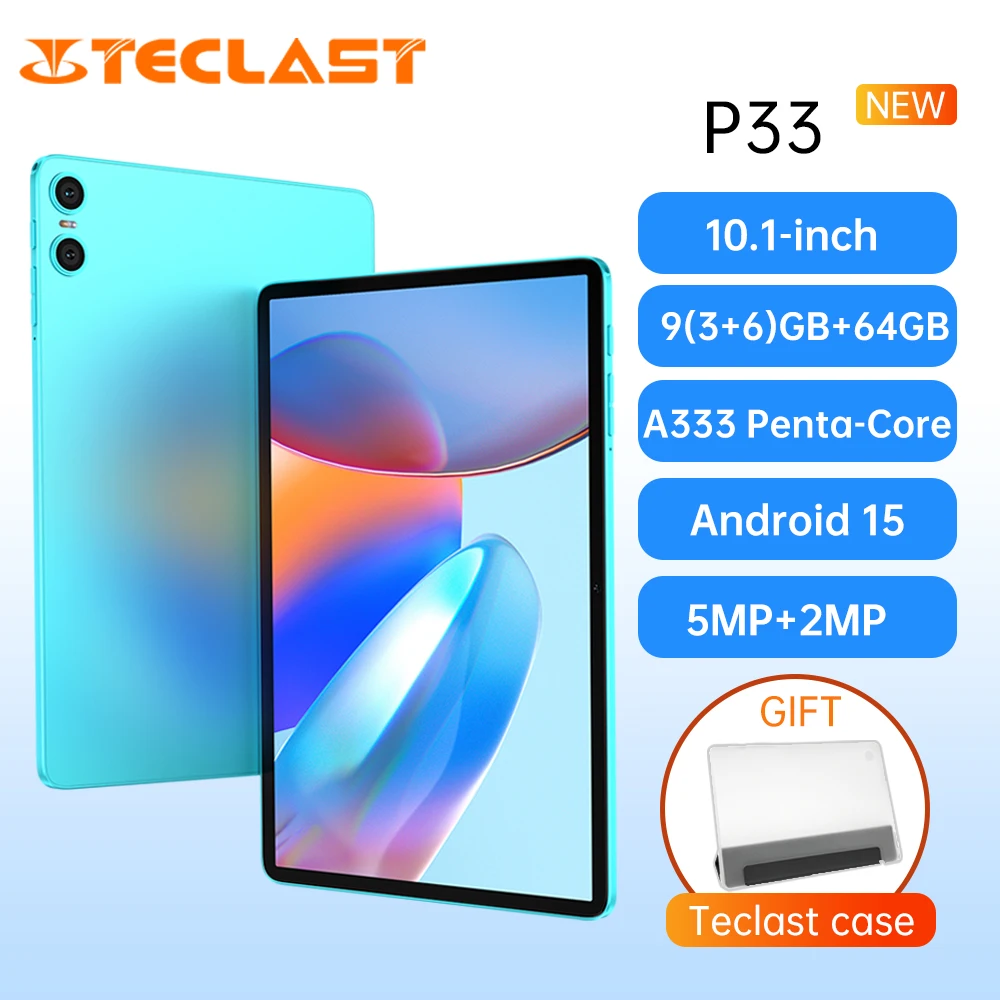 Teclast P33 new tablet, Android 15 10.1-inch IPS,  Allwinner A333 five core, 3GBRAM+64GBROM, WIFI, 6000mAh,Offer Tablet Case