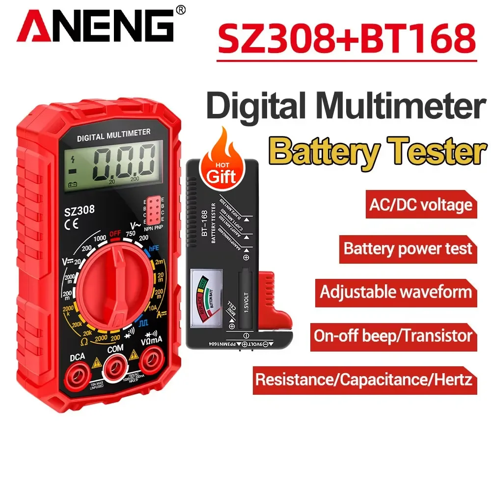

ANENG SZ308 Digital Multimeter 1999 Counts AC/DC Voltage Current Resistance Tester hFE Buzzer Square Wave Test Multimetro