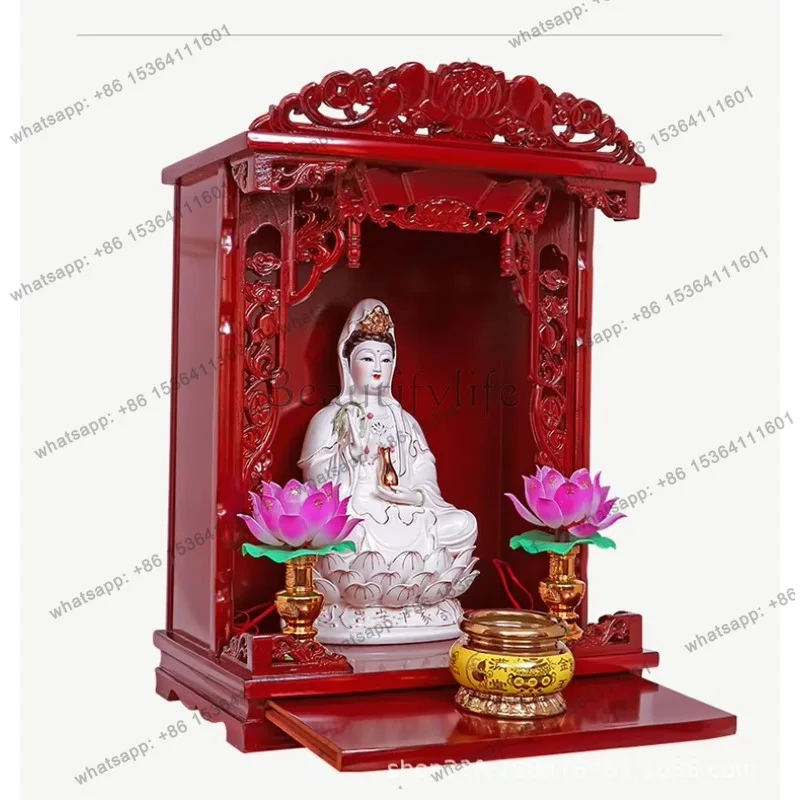 YJ Modern Wall-Mounted Solid Wood Buddha Shrine Altar Table for Home Incense Burner Stand