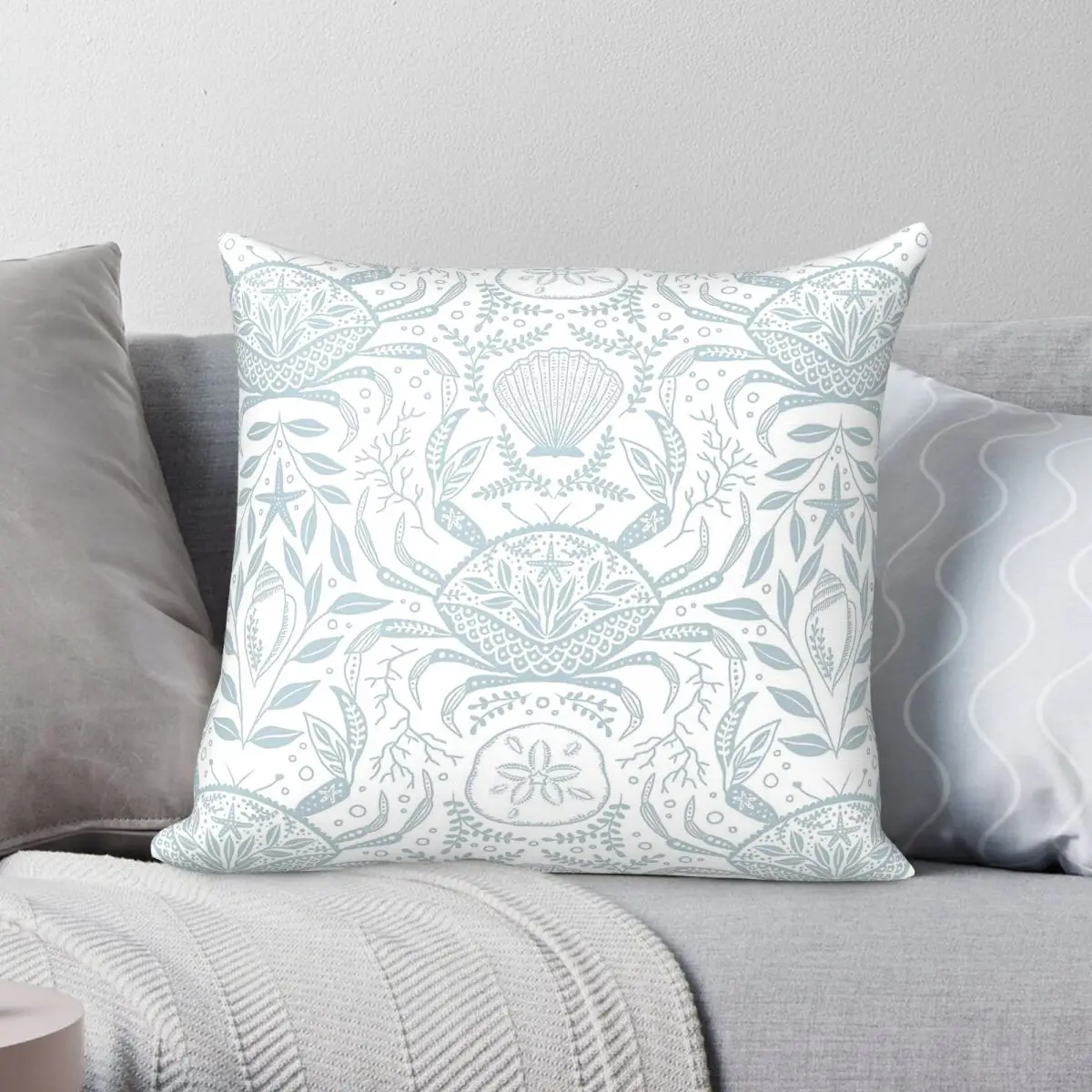 Folk Art Crabs Seashells Pillowcase Polyester Linen Velvet Creative Zip Decorative Pillow Case Home Cushion Cover