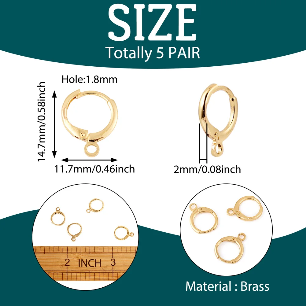 5 Pairs Round Brass Hoop Huggie Earring Hooks with Loop Ear Post Jump Ring for DIY Jewelry Making Findings