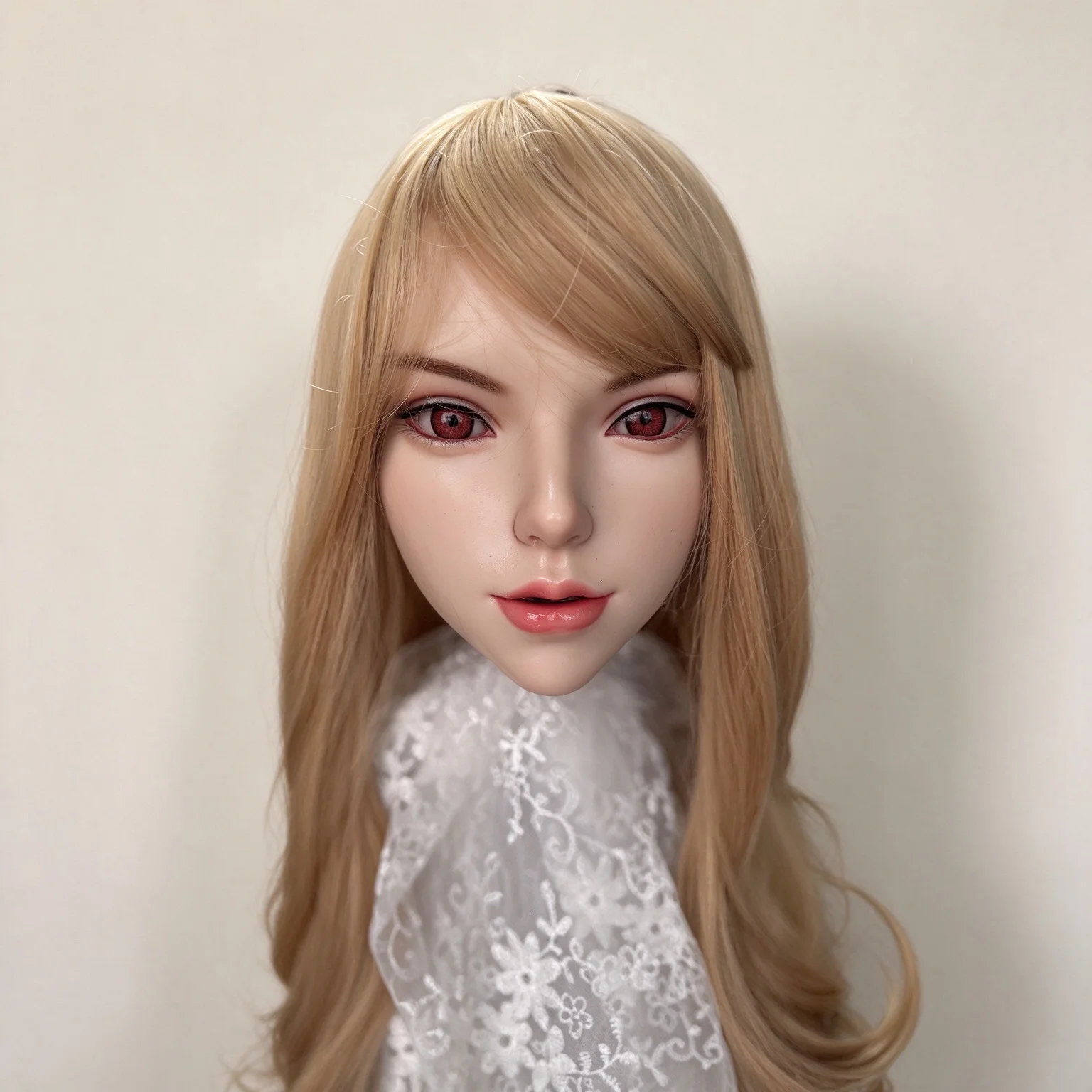 【Wonanii】Realistic Silicone Head with Wig, Exquisite Makeup, M16 Screw Interface, Lifelike Eyes, Display Collection Prop