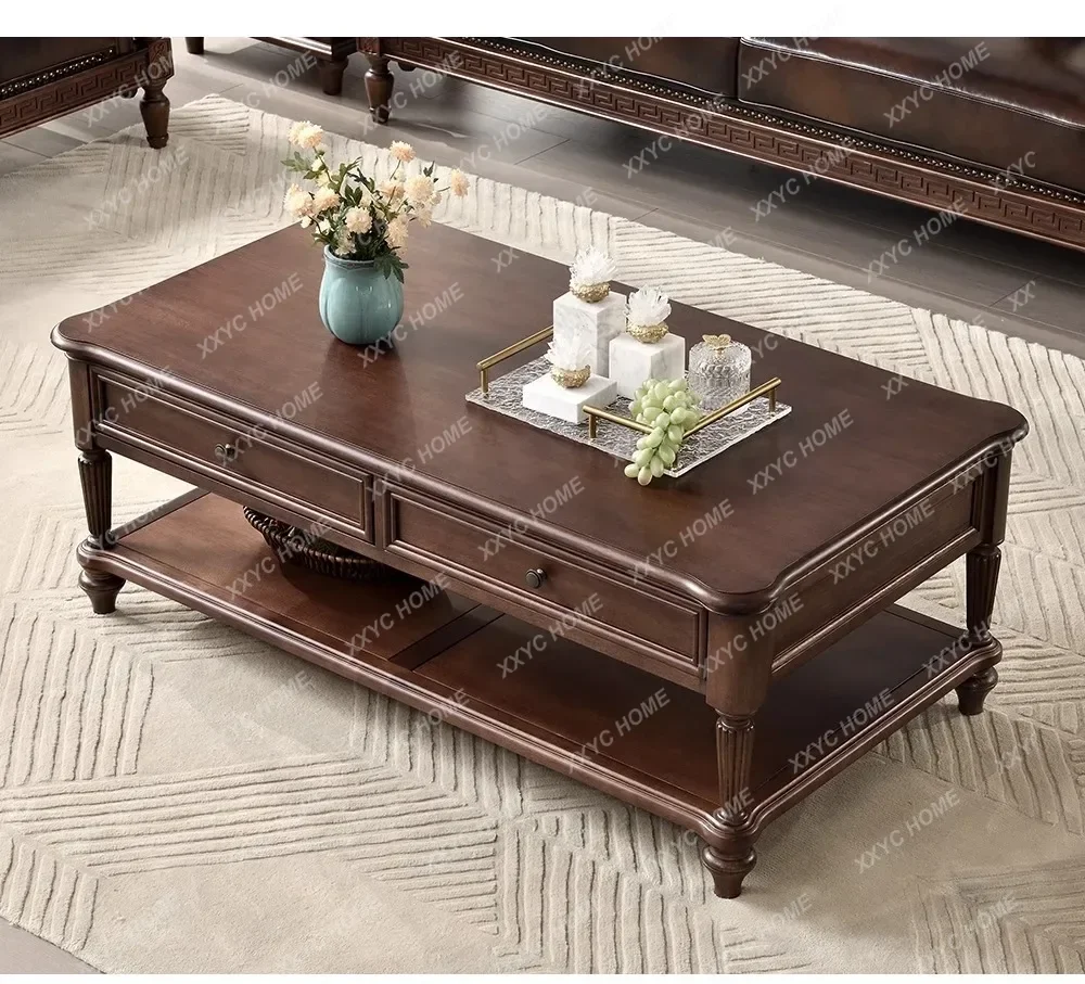 JJAmerican Retro Solid Wood Coffee Table All Log Furniture Walnut Wood Small Apartment Living Room Home Coffee Table