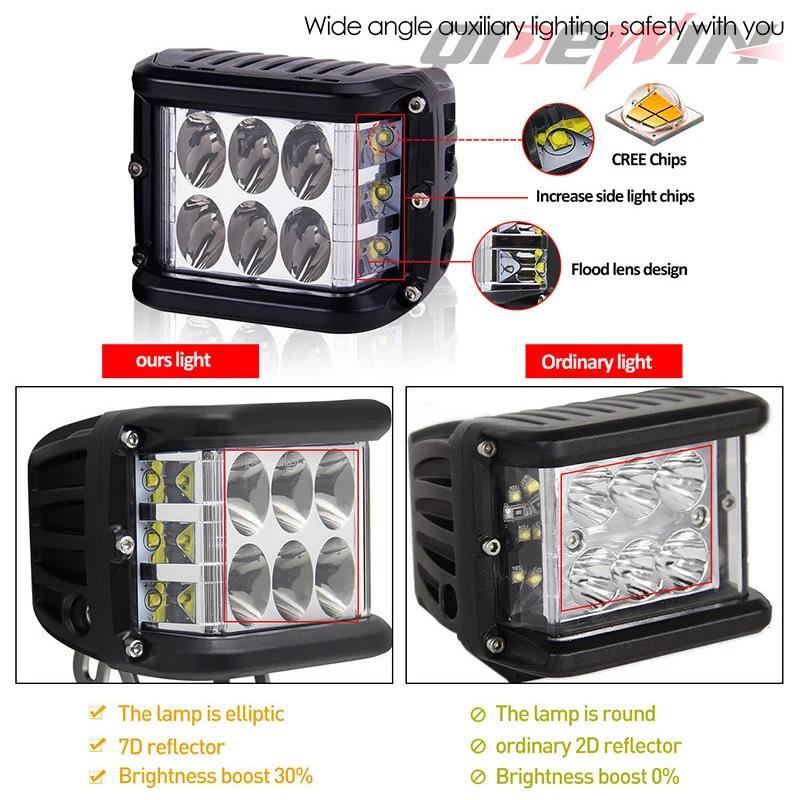4Inch LED Work Light 60W Side Shooter Pods Combo Off Road Strobe Light with 6 Modes Memory Function for Car 4x4 Truck ATV Boat