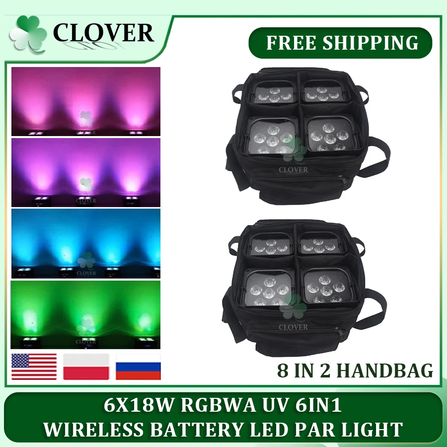 No Tax 2x bags Wireless Remote Control Wifi APP Smart LED Par 6x18W 6in1 RGBAW+UV Battery Lighting Disco DJ Stage Party