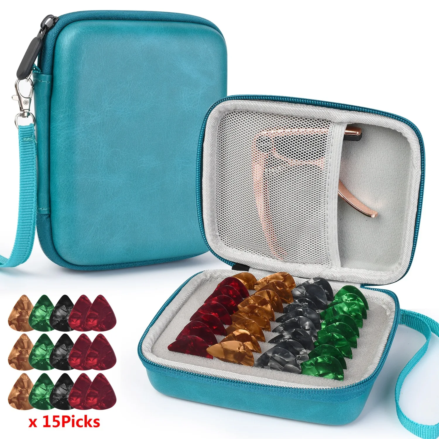 Guitar Pick Holder Case Guitar Accessories Storage Bag with 15 Guitar Pick Large Capacity Durable Guitar Plectrum Organizer