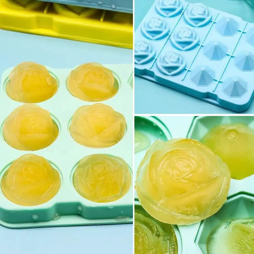 Non- Ice Tray Rose Ice Cube Tray Rose Shaped Silicone Ice Cube Tray 12-cavity Flexible Mold for Cubes Easy-release Whiskey