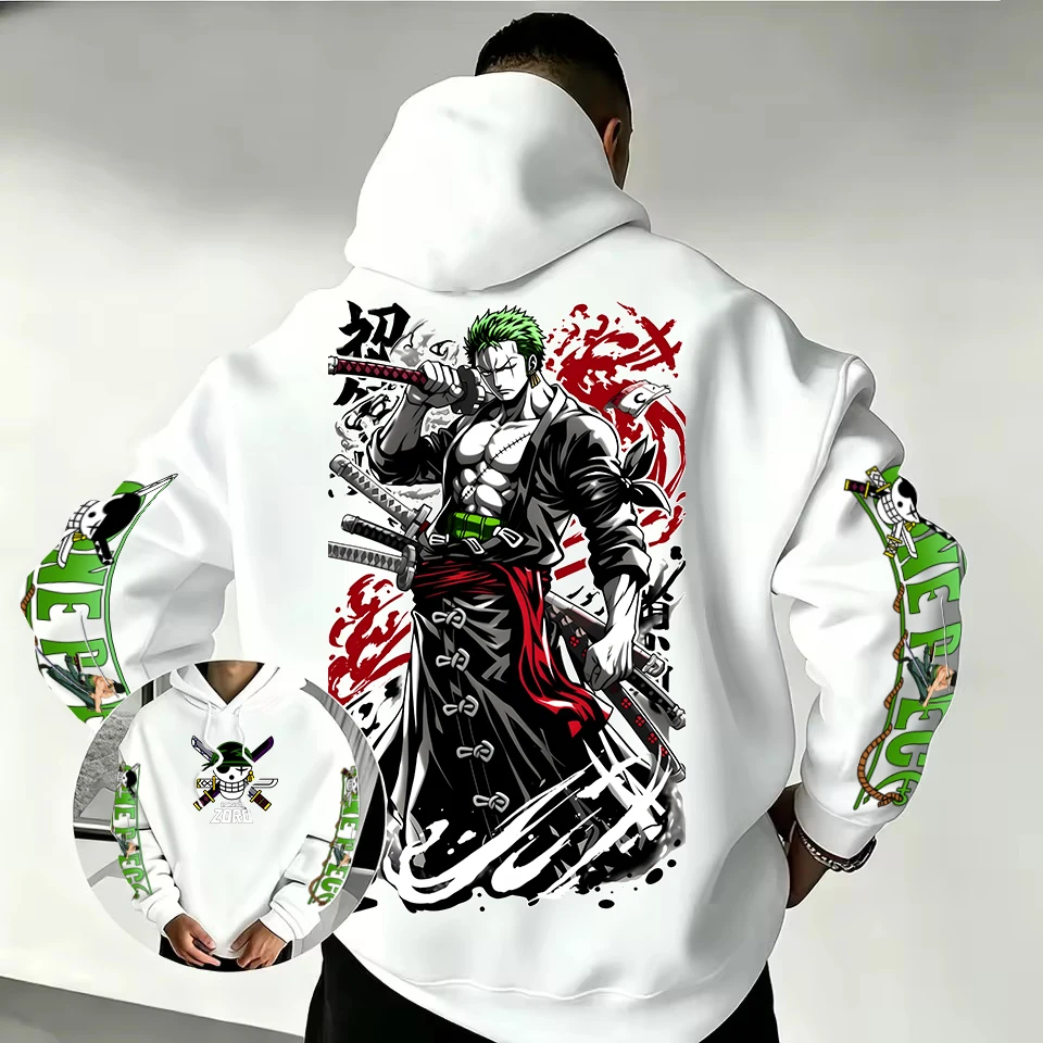 One Piece Roronoa Zoro Three‑Sword Hoodie 2026 New Japanese Anime Fashion Y2K Casual Sportswear Men's Couple Hooded Sweatshirt