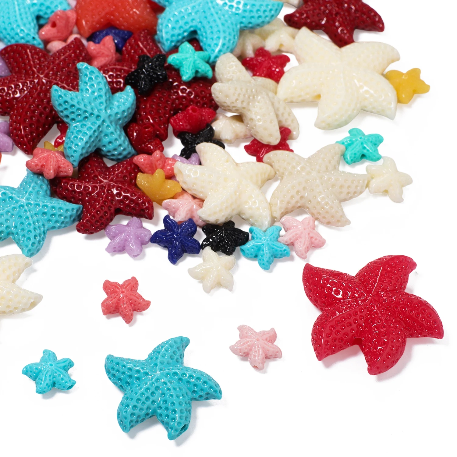 10/22-25/31-35mm Multicolor Starfish Shape Shell Powder Beads Randomly Mix Colors Spacer Beads for Handmade DIY Pendant Necklace