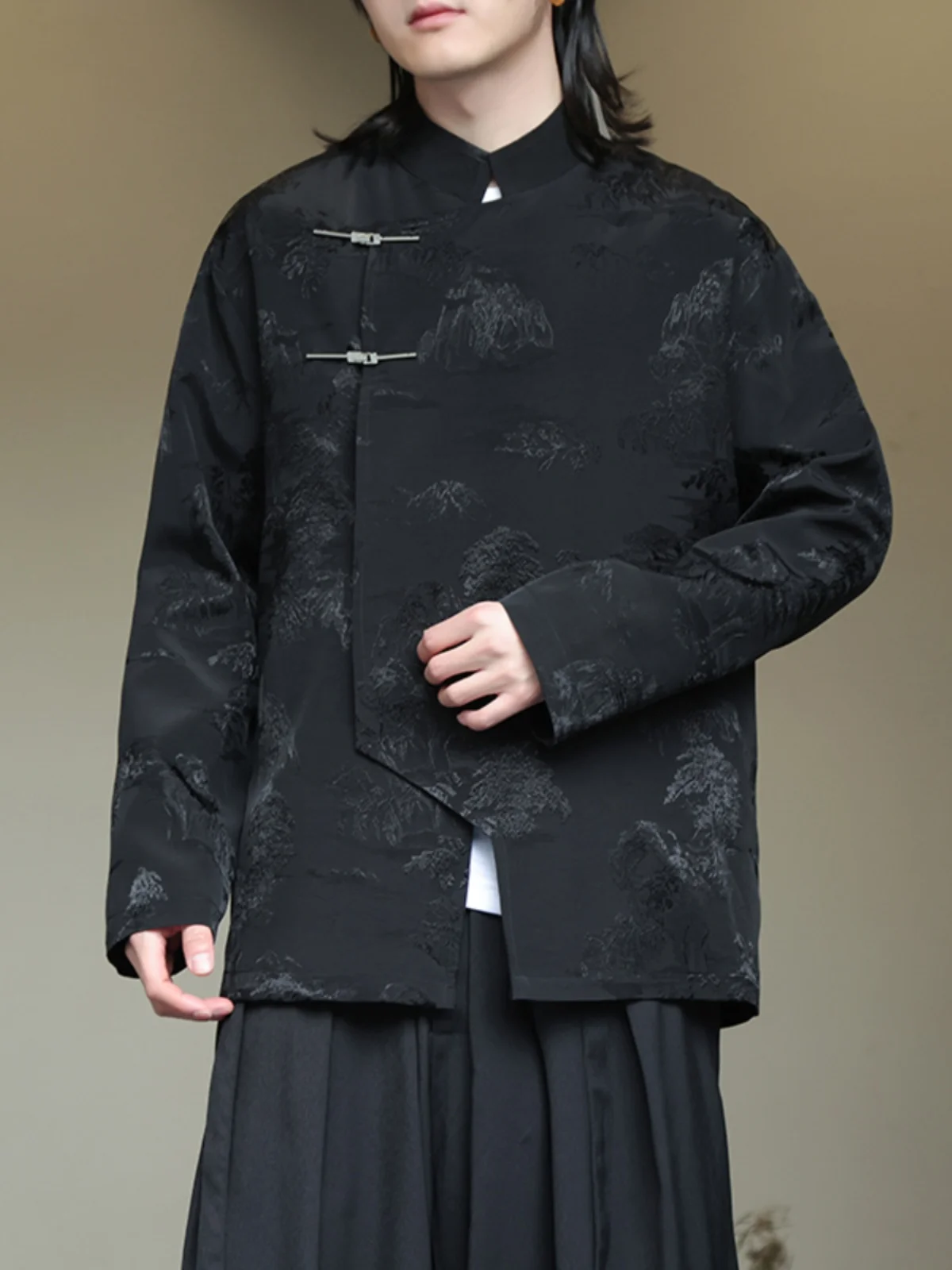 

New Chinese Sle Men's Casual Jaet with Button Youthful Artistic Hanfu Outerwear Loose Fit Long Sve Spring Autumn