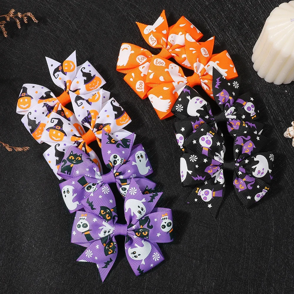 

12/24pcs Pumpkin 12 Colors Grosgrain Ribbon Bows for Kids Girl 2025 Halloween Hair Clips Barrettes Hairpins Hair Accessories