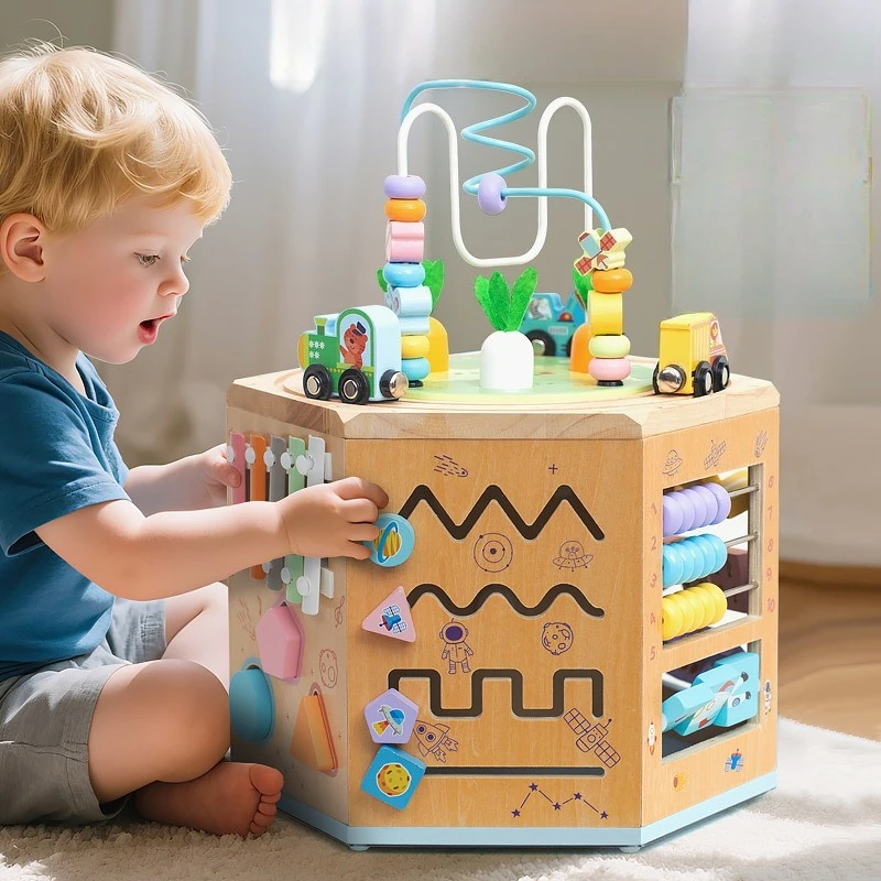 Wooden 14-in-1 Activity Cube Early Educational Montessori Toys for Toddlers Baby Toys Bead Maze Birthday Gifts for Boys Girls