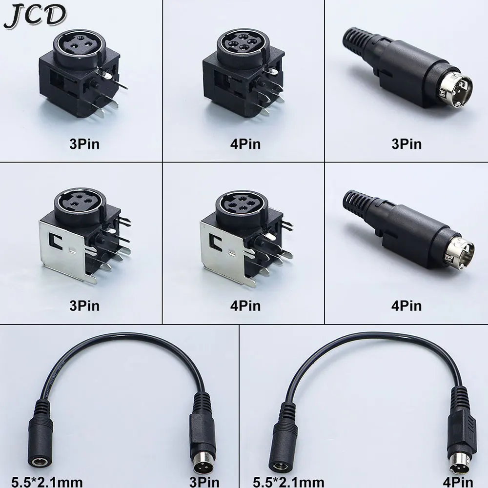 JCD 3Pin 4Pin Kycon Power DIN Plug Socket 5.5 X 2.1mm DC Supply Adapter Connector Cable For Barcode Printer DVD LCD TV PC