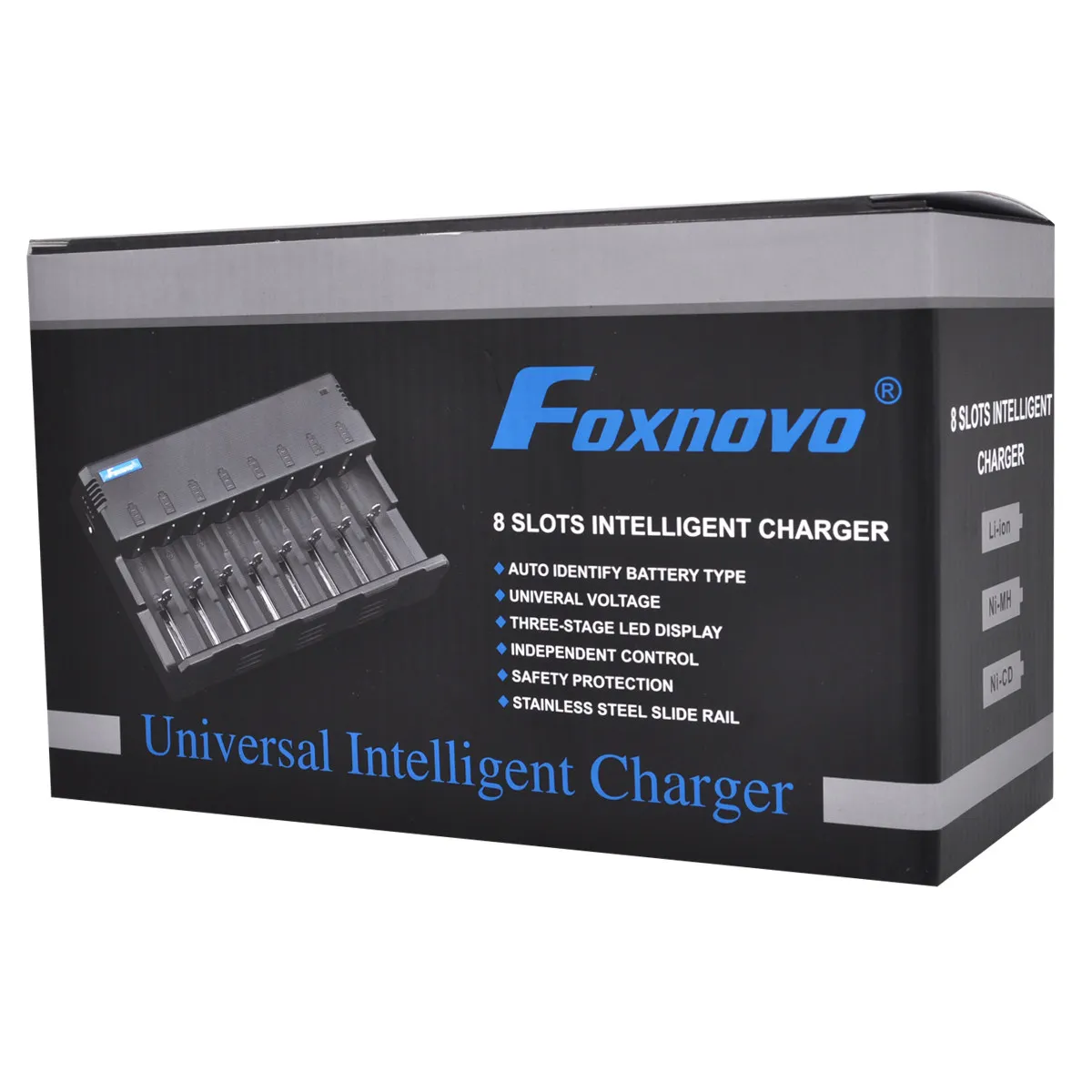 

Foxnovo F08 8-Slots Li-ion - Universal Intelligent with 5V USB Output /LED Indicators /EU-plug Power Adapter