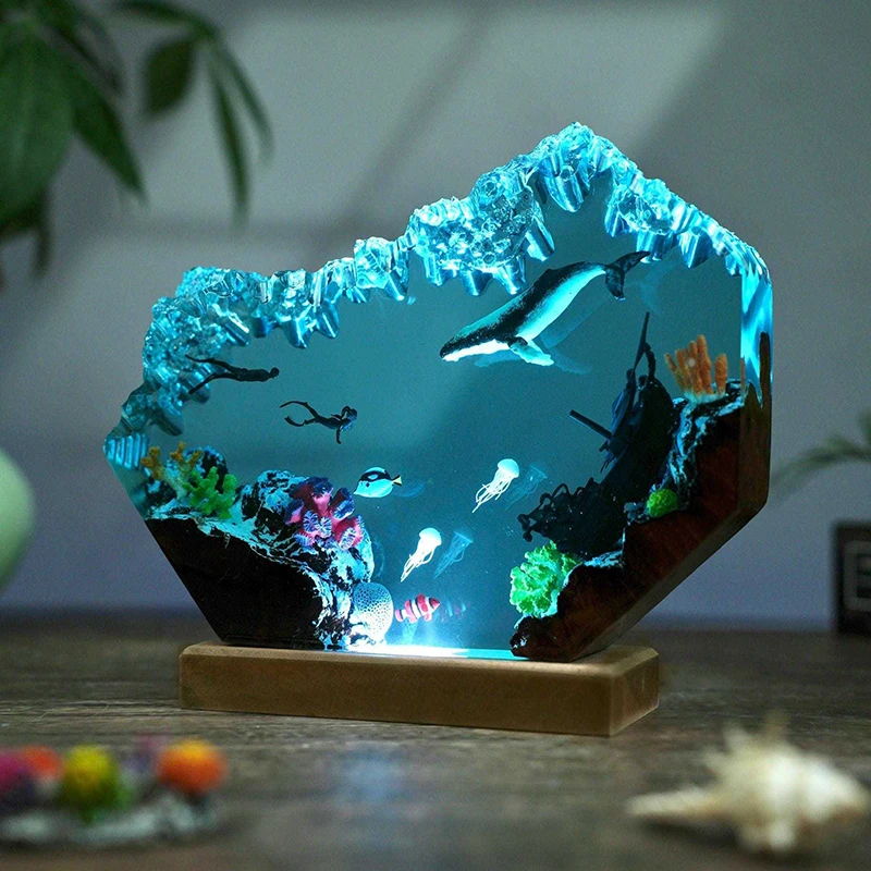 Shark Resin Light Killer Whale Figure Table Lamp Creactive Art Bedroom Ornament Marine Room Decorations Iterm USB Connection