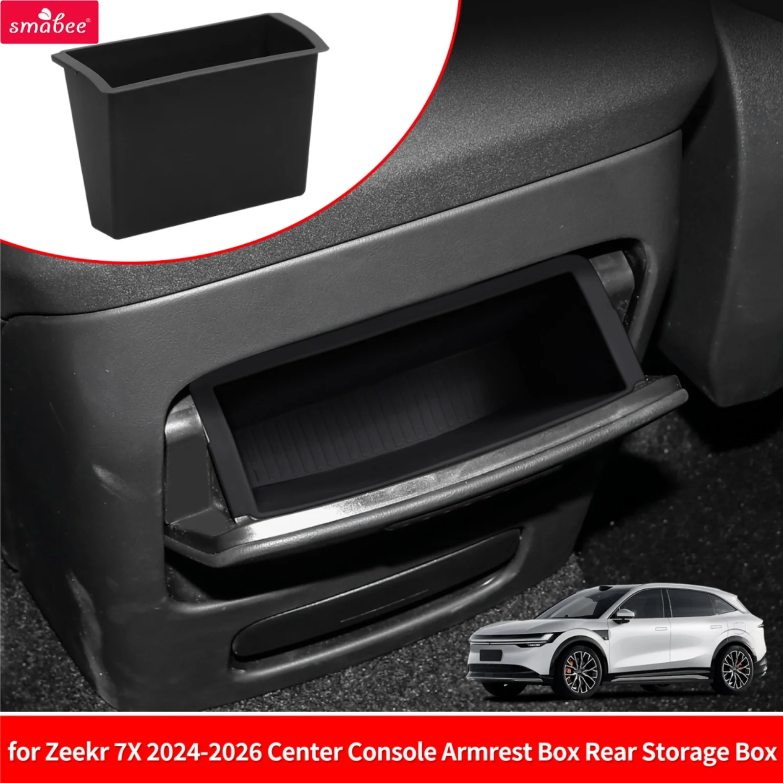 Smabee Left Drive for Zeekr 7X 2024-2026 Silicone Car Center Console Armrest Rear Storage Box Organizer Car Accessories Black