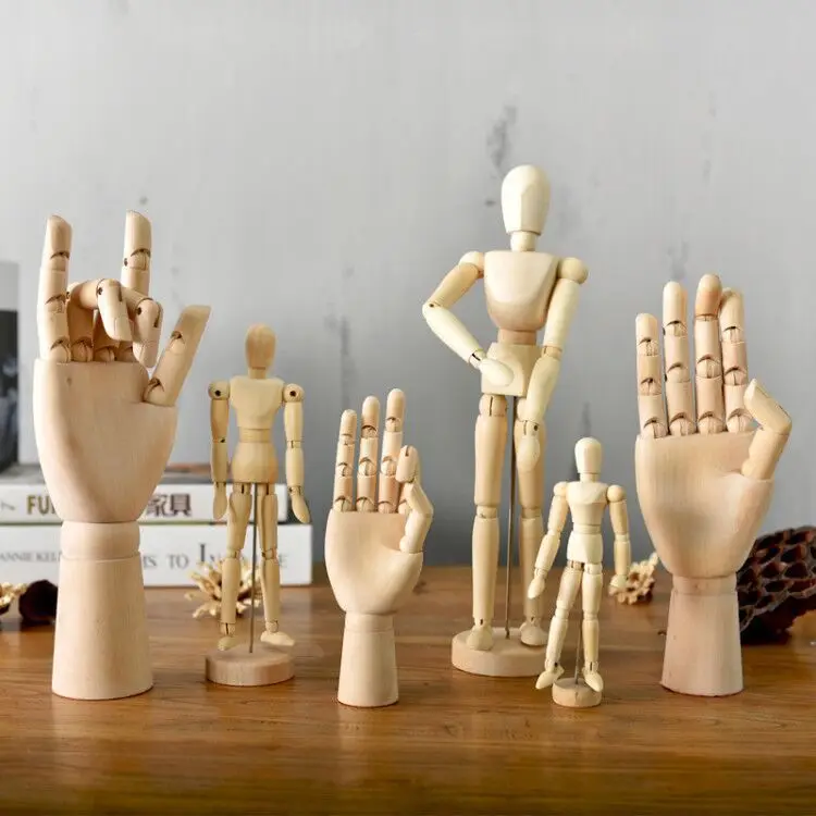 Wooden Hand Man Wood Drawing Mannequin Rotatable Modle Artist Movable Limbs Human Male Miniatures Figurines Home Decoration