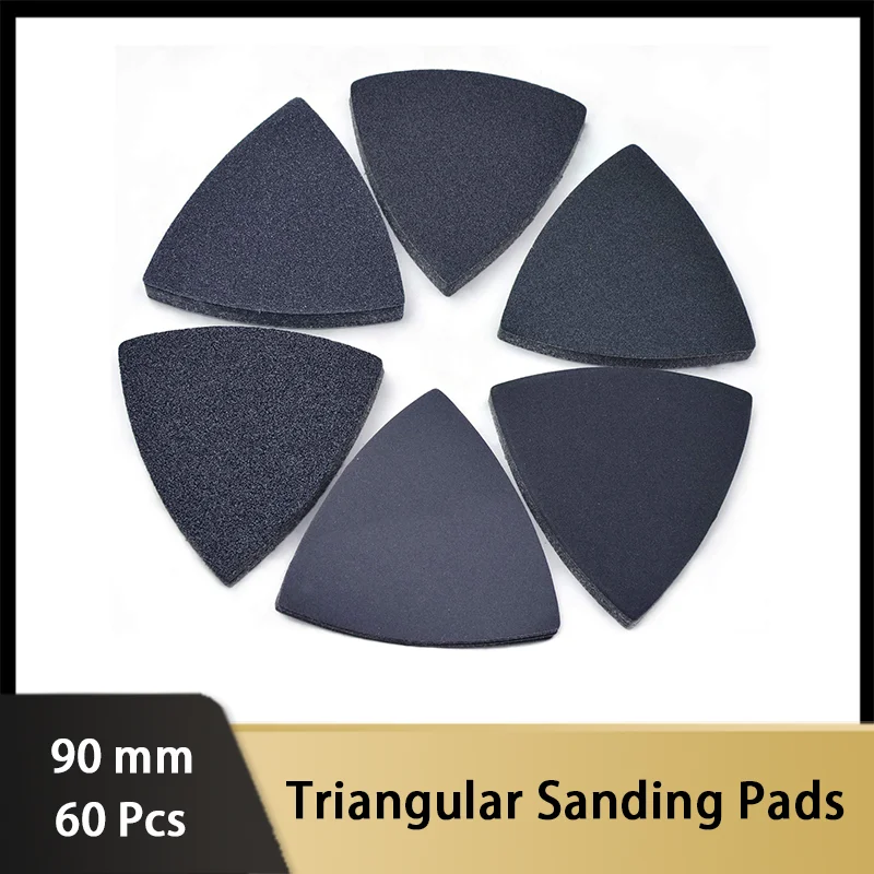 

60 Pcs Triangular Sanding Pads 90mm Hook & Loop Triangle Sandpaper 60 80 100 120 240 400 Assort Grits for Grinding and Polishing