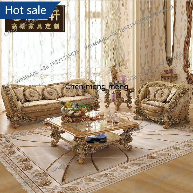 

European luxury fabric sofa 123 combination French large-size solid wood rose sofa a48