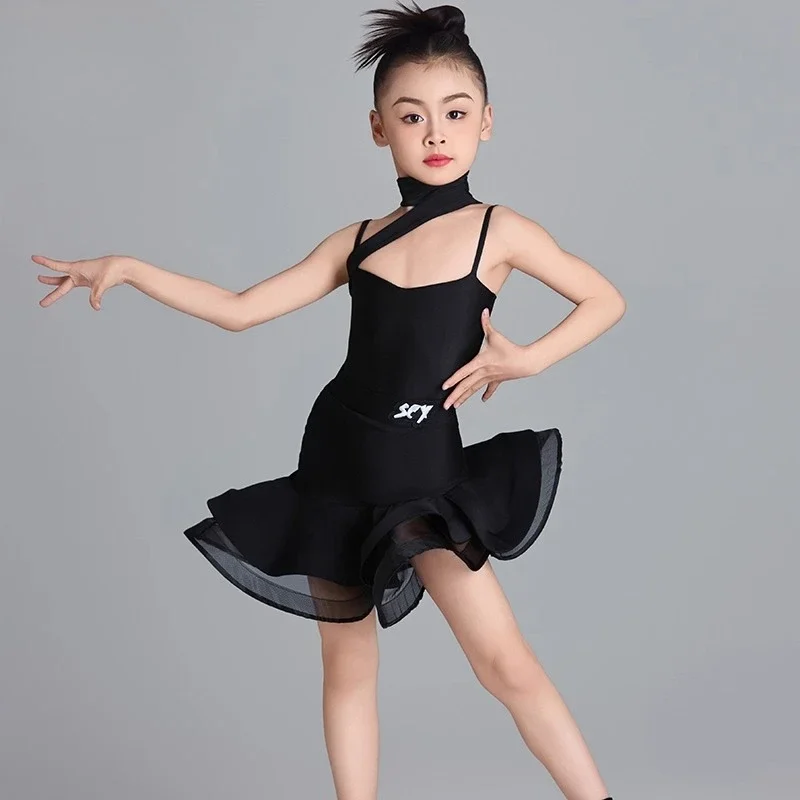 

Тренировочный костюм для латинских танцев 2025 года, новый детский костюм для девочек, конкурсные правила, платье для латинских танцев