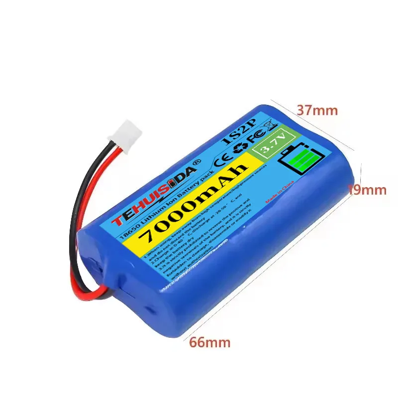 3.7V 1S2P 7000mAh 18650 Lithium Battery, Built-in BMS, Used for Fans/speakers/3.7V Low-power LED Fishing Light (XH2.54-2P Socket