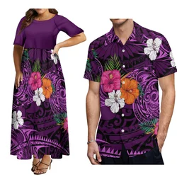 Latest Design Polynesian With Couple Suit Women'S Short Sleeve Dress Loose Plus Size 8xl And Men'S Shirt