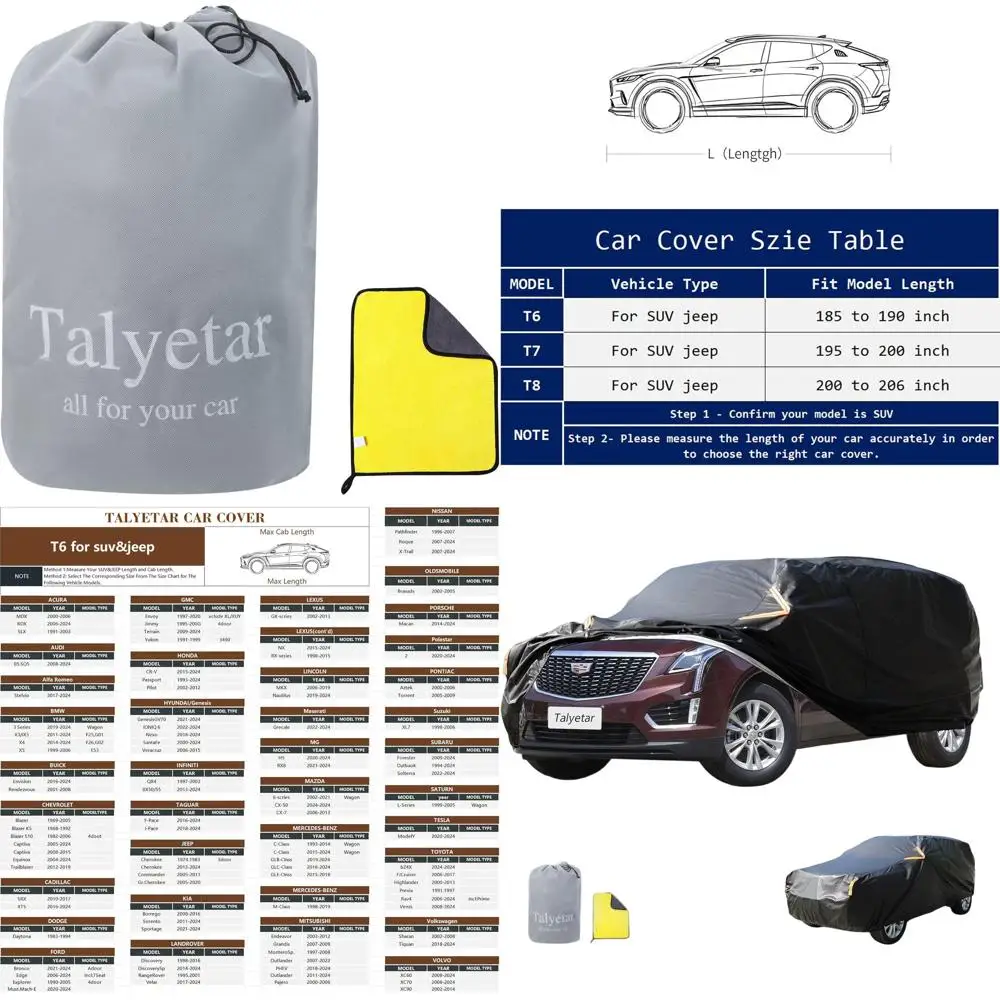 

All-Weather Waterproof SUV Car Cover with Zippered Driver Door, UV & Snow Protection, Fits 185-190 Length