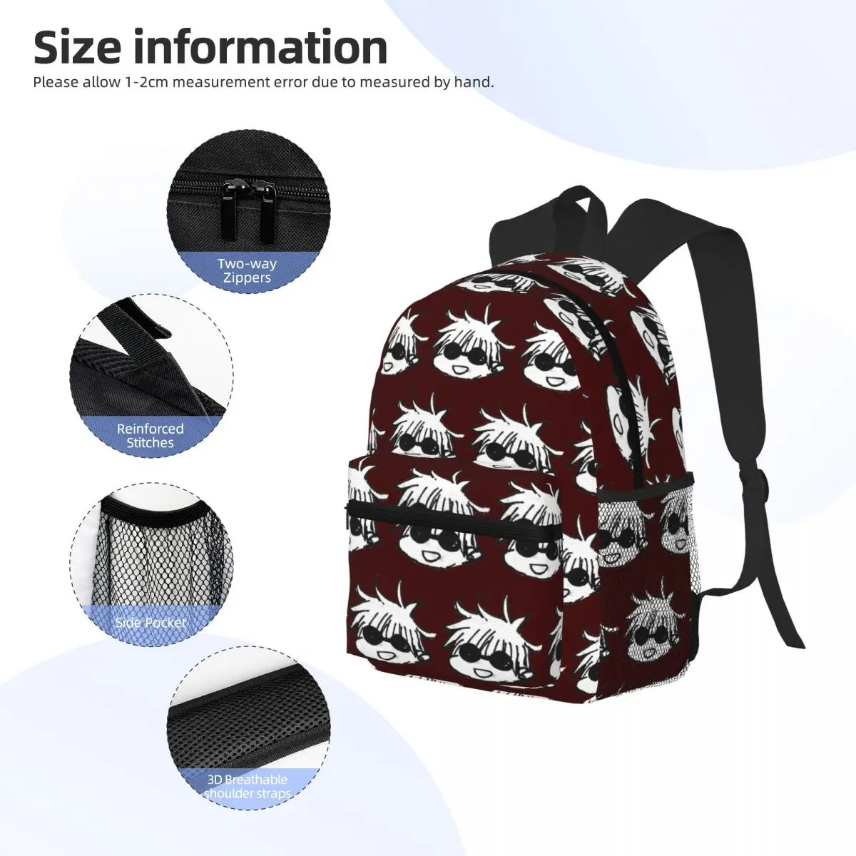 Satoru Gojo Ransel Pelajar Tas Sekolah Hiking Travel Daypack untuk Pria Wanita Tas Buku Fashion Tas Bahu