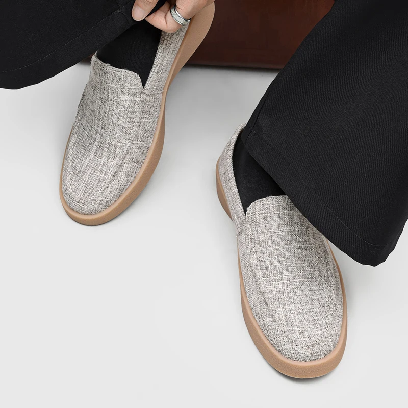Cotton Linen Fabric Men Loafers Are Lightweight Breathable Thick Soled Casual Commuting Lazy Single Shoes
