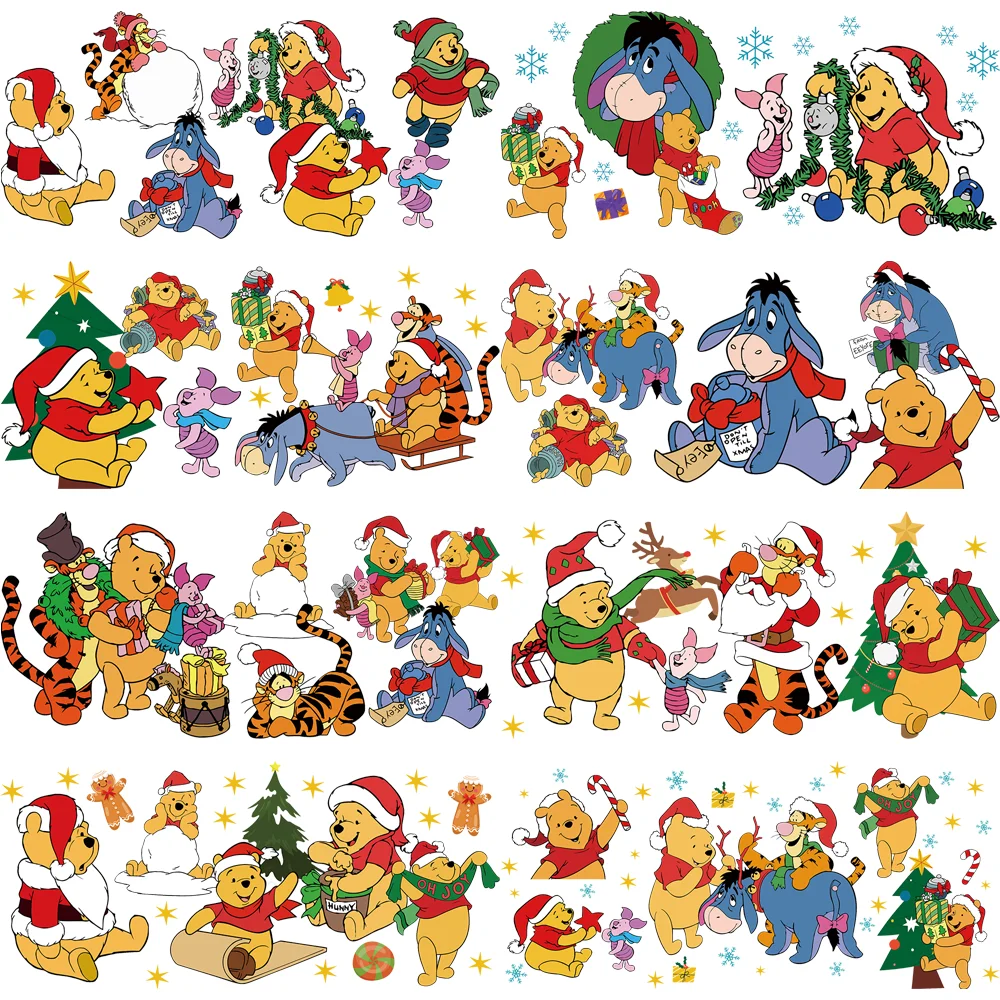 Xmas Vibe Honey Bear UV DTF Cup Wraps Print Balloon Stickers for 16oz Glass Can Waterproof Winnie Friend DIY Sticker Gift Decals