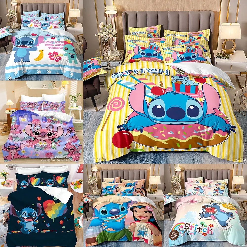 

Stitch Pattern Bedding Sets Comforter Quilt Bed Cover Duvet Cover Pillow Case 2-3 Pieces Sets Kids Adult Size for Bedroom