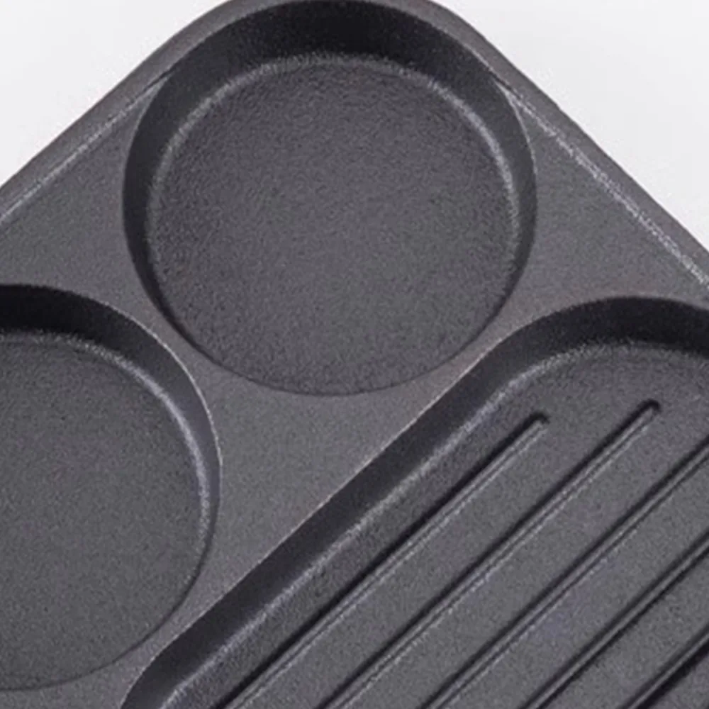 3 Section Square Grill Pan Cast Iron Wood Handle Divided Egg Frying Pan Nonstick Easy Clean Breakfast Skillet Stove Tops