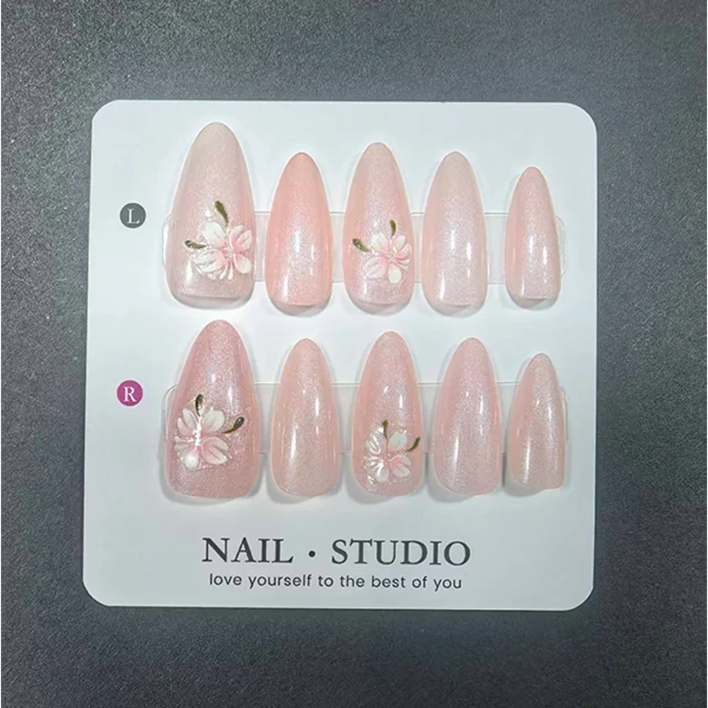 10 pcs Handmade Press on Nails/ False Nails-Almond-Sketch the Spring