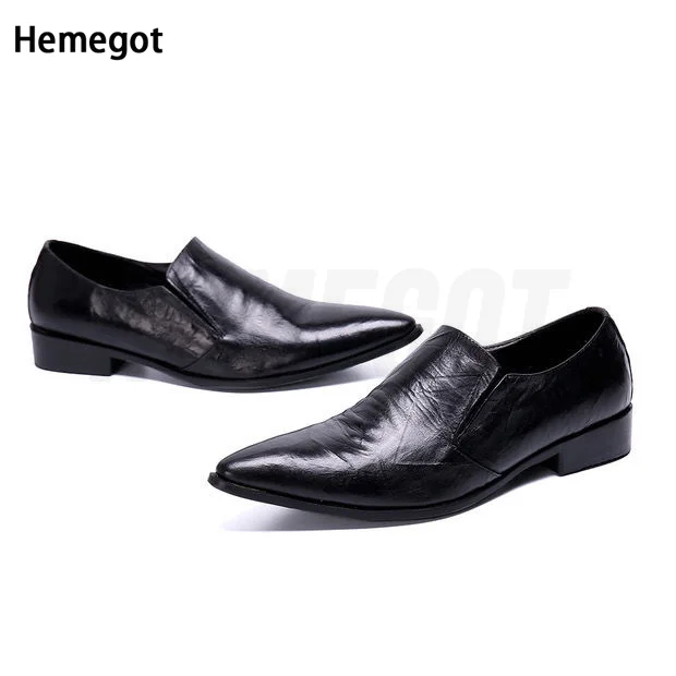 Black Set Toe Lychee Pattern Leather Shoes Men's Casual Heightened Rubber Wear-Resistant Outsole Banquet Daily Wear Shoes