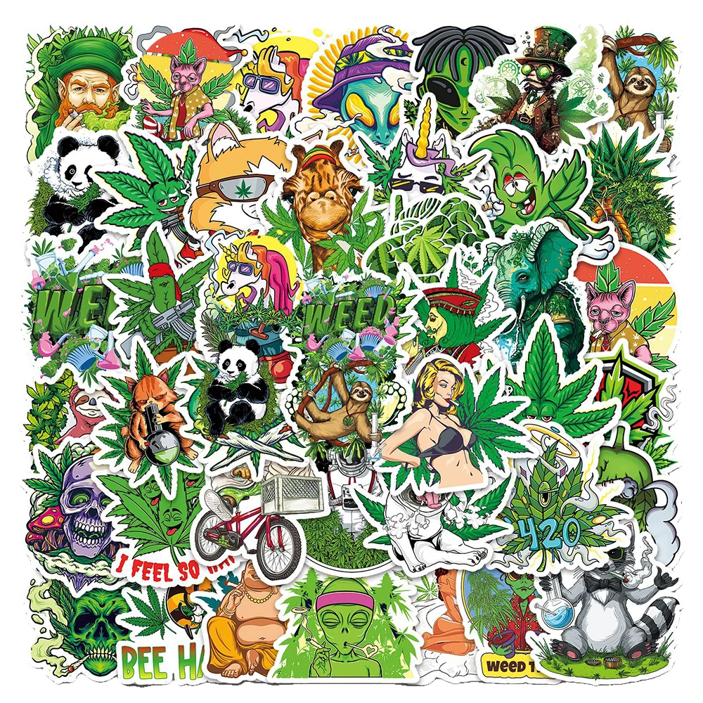 10/30/50pcs Cool Smoking Leaf Weed Graffiti Stickers Funny Character Decals DIY Laptop Phone Notebook Waterproof Cartoon Sticker - view 2
