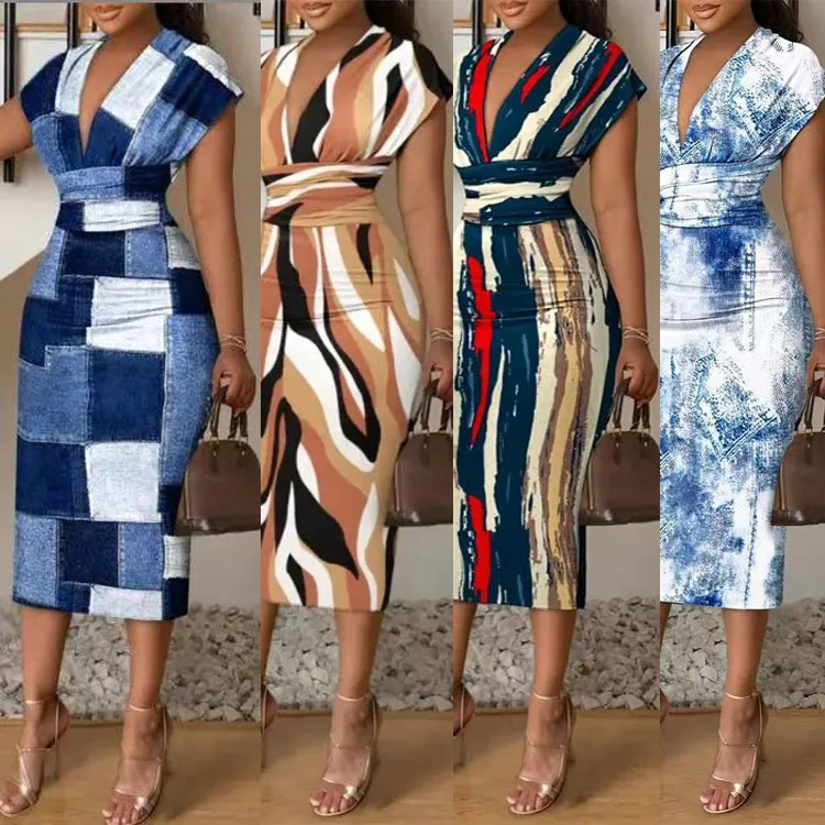 Zomer Bloemenprint V-Ne Lange Dr Hoge Taille Bodycon Dames Grensoverschrijdende Kleding CleanFit Sle Polyester Katoenmix